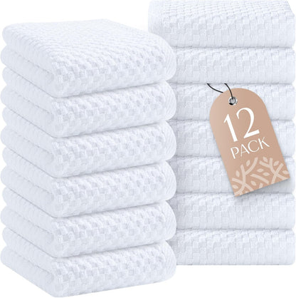 Super Absorbent Kitchen Towels 12 Pack - Premium 100% Cotton Kitchen Towels, 450GSM Thick Machine Washable White Dish Towels for Kitchen Drying, Cleaning, Dobby Weave, Unmatched Quality1