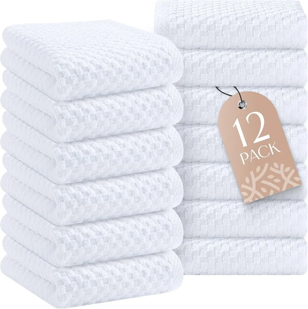Super Absorbent Kitchen Towels 12 Pack - Premium 100% Cotton Kitchen Towels, 450GSM Thick Machine Washable White Dish Towels for Kitchen Drying, Cleaning, Dobby Weave, Unmatched Quality1
