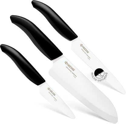 Advanced Ceramics – Revolution Series 3-Piece Ceramic Knife Set: Includes 6-Inch Chef'S Knife; 5-Inch Micro Serrated Knife; and 3-Inch Paring Knife; Black Handles with White Blades1
