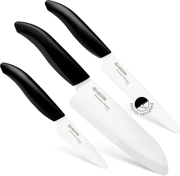 Advanced Ceramics – Revolution Series 3-Piece Ceramic Knife Set: Includes 6-Inch Chef'S Knife; 5-Inch Micro Serrated Knife; and 3-Inch Paring Knife; Black Handles with White Blades1