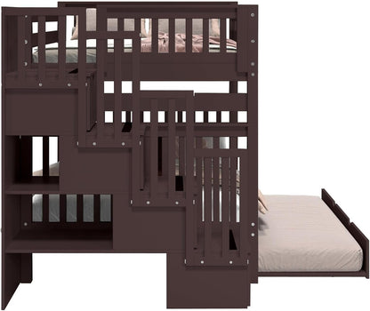 Stairway Bunk Beds Full over Full with 4 Drawers in the Steps and a Full Trundle, Dark Cherry7