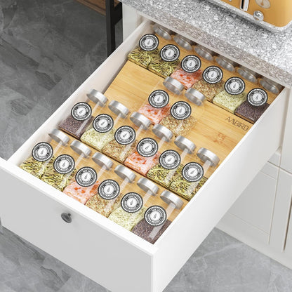 Bamboo Spice Drawer Organizer with Non-Slip Mat,4 Tier Jar Spice Rack Tray 9.5'',Seasoning Organizer for Kitchen,Cabinet,Drawers,Countertop1