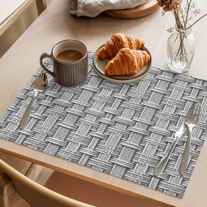 Woven Basket Placemats Set of 6 Rustic Minimalist Slate Gray Textured Weave Lattice 13X19 Inch Washable Non Slip Linen Table Mats, Placemats for Dining Table Party Kitchen Decor3