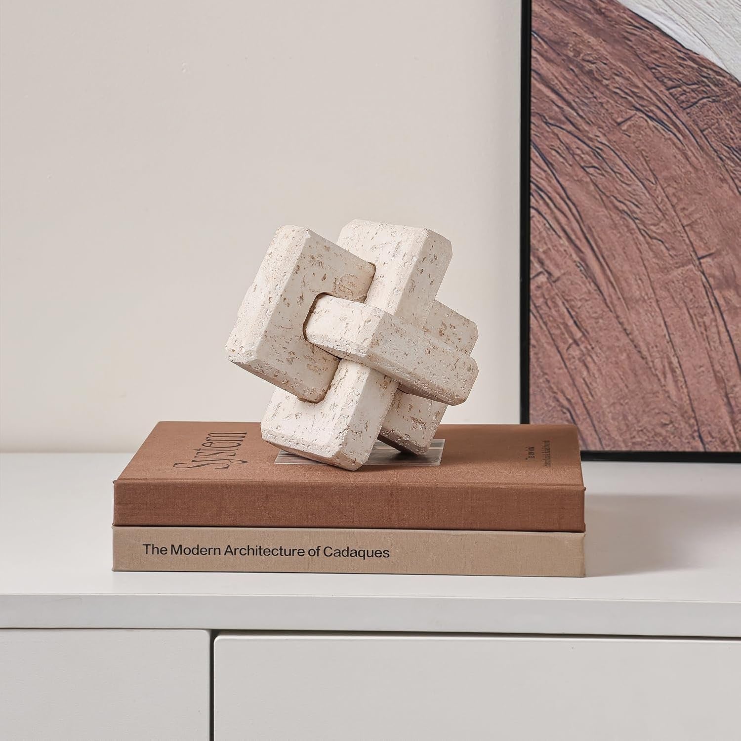 3-link-knot-resin-travertine-decor-coffee-table-book-shelf-decoration-light-beige-entry-table-decor-decorative-objects-aesthetic-accents-for-boho-modern-rustic-office-living-room-home-decor