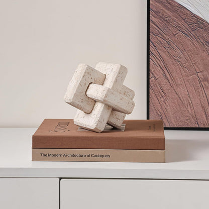 3-Link Knot Resin Travertine Decor, Coffee Table Book Shelf Decoration | Light Beige Entry Table Decor Decorative Objects, Aesthetic Accents for Boho Modern Rustic Office Living Room Home Décor3