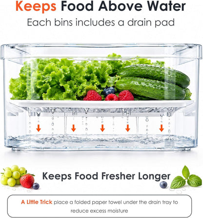 Clear Fridge Bins with Drain Trays - Bpa-Free PET, Stackable(6 Pack)4