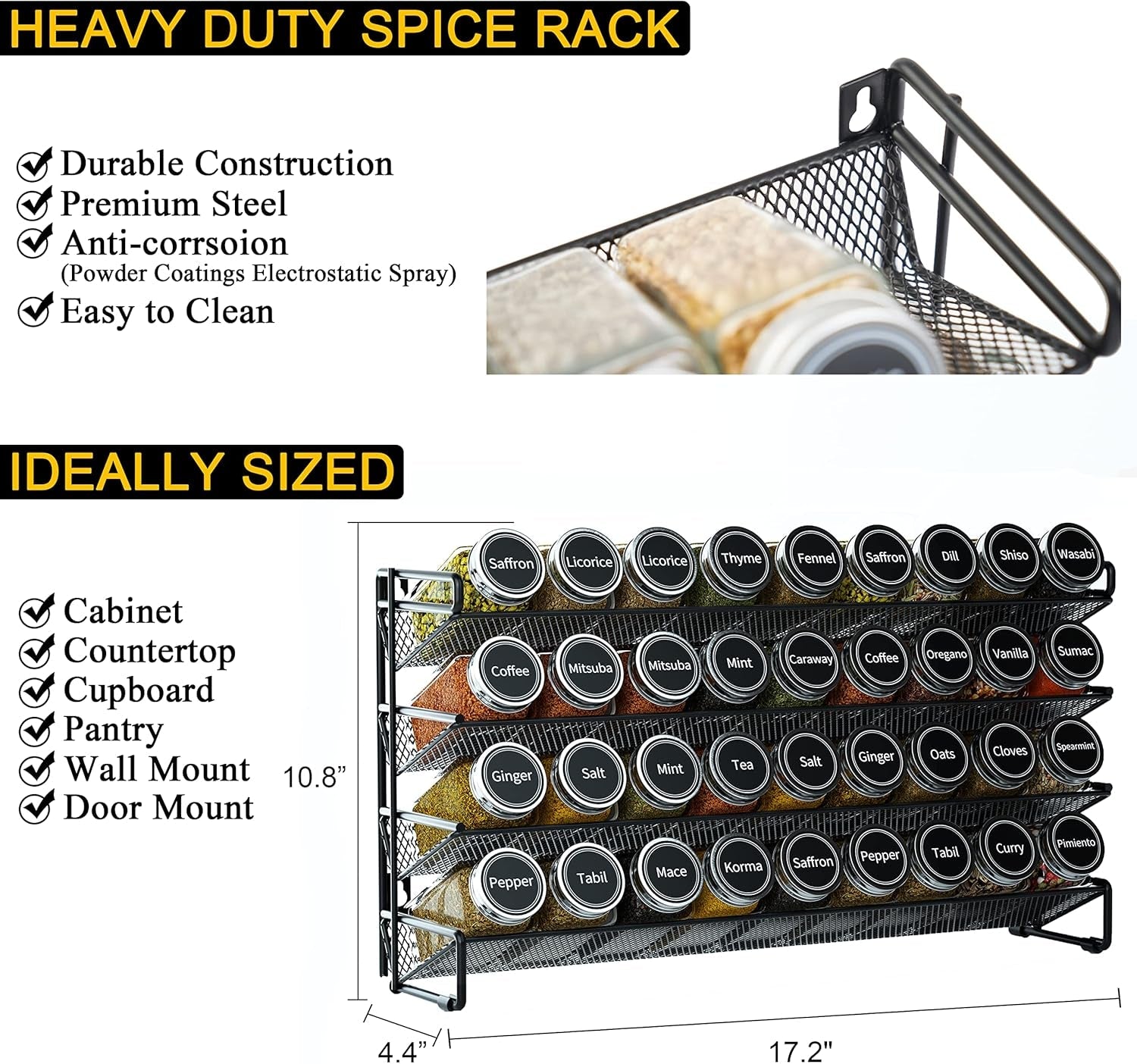 spice-rack-organizer-with-36-spice-jars-386-spice-labels-chalk-marker-and-funnel-set-for-cabinet-countertop-pantry-cupboard-or-door-wall-mount-36-jars-17-2-w-10-8-h-black