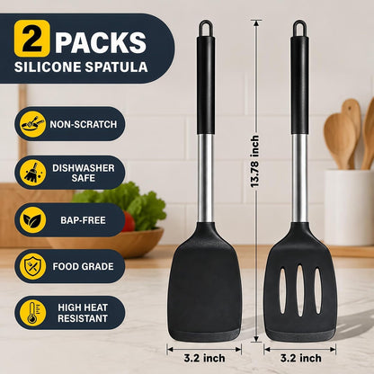 2-Piece Silicone Utensil Set:Heat-Resistant & BPA Free（Black）3