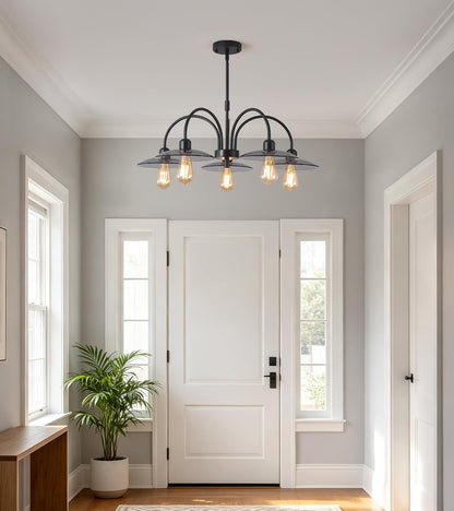 Black Farmhouse Chandelier, Glass Hanging Light Fixture for Dining Room5