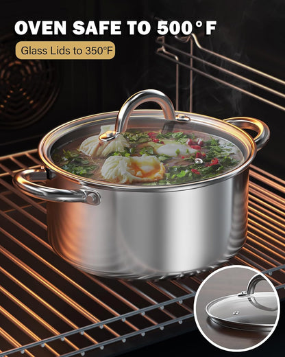 Kitchen Cookware Sets, 12-Piece Basic Stainless Steel Pots and Pans, Silver | Stay-Cool Handle, Induction Compatible, Dishwasher and Oven Safe6