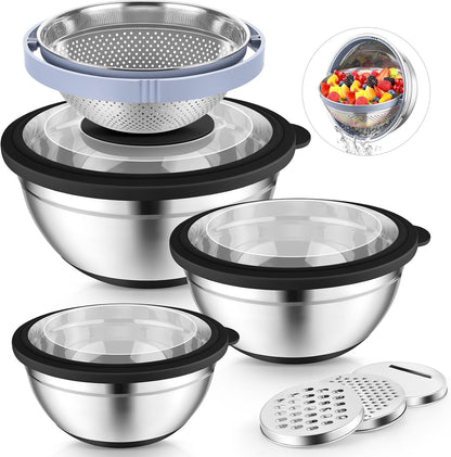 Mixing Bowls with Lids, Metal Mixing Bowl with Colander, Black1