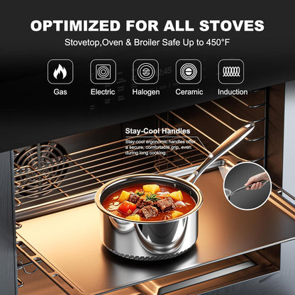 Hybrid Nonstick 8-Pc Stainless Steel Cookware Set,Pots and Pans Set | with 2 Silicone Trivets, 2/3/8-Qt Pots, Etched Surface&Stay-Cool Handles Dishwasher&Oven-Safe, Compatible with All Cooktops5