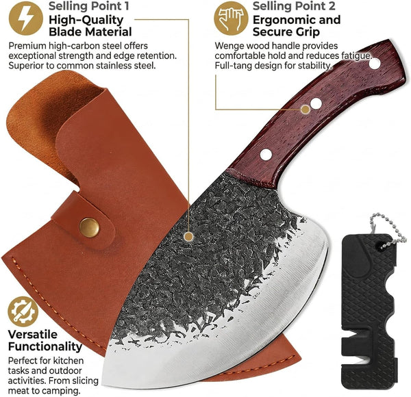 Serbian Meat Cleaver, a High Carbon Camp Knife for Beef & Bones2