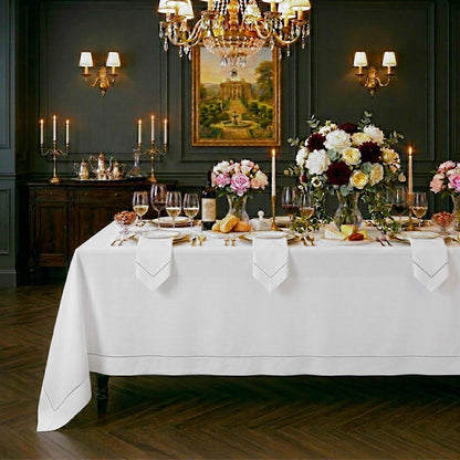 Signature Linen™ by D'Moksha, White Tablecloth, Rectangle Tablecloth 60 X 144 Inch, 100% Pure Linen, Hemstitch, Machine Washable, Long Table Cloth for Dining- Fall, Weddings, Outdoor Hosting1