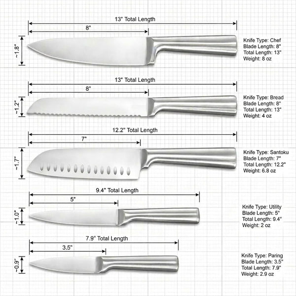 5-Piece Seamless Stainless Steel Knife Set (No Block Included) | Heavy Duty One Piece Design, Full Metal Handle, Professional Kitchen Knives, for Culinary Students, Rv Use, Easy Cleaning3