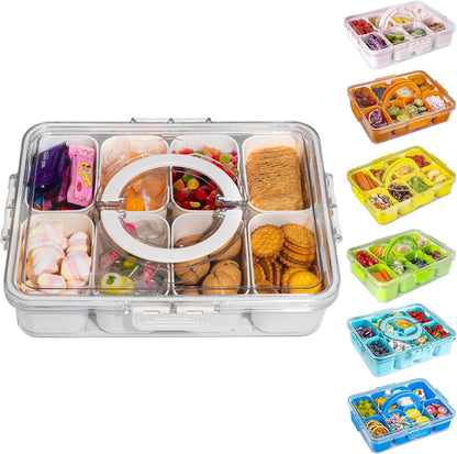 Divided Snack Serving Tray with Lid and Handle Travel Snackle Box Charcuterie Container Portable Storage Organizer for Candy, Fruits, Nuts, Snacks 1Pack White1