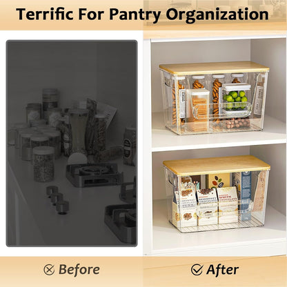 2 Set Pantry Organizers and Storage, Trash Bag Holder under Sink Organizer for 4-13 Gal Bags, Trash Bag Dispenser with Bamboo Top for Onion, Potato, Garlic, Clear (11-7/32"L*7" W*7-1/8"H)5