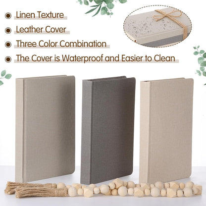 3 Pieces Faux Decorative Books Set for Home Decor,Classical Grey | 8.5" X 5.7" Stacked Linen Notebook, Shelves Coffee Table Display Books with Wood Bead, Bookend Gift for Mantle Living Room4