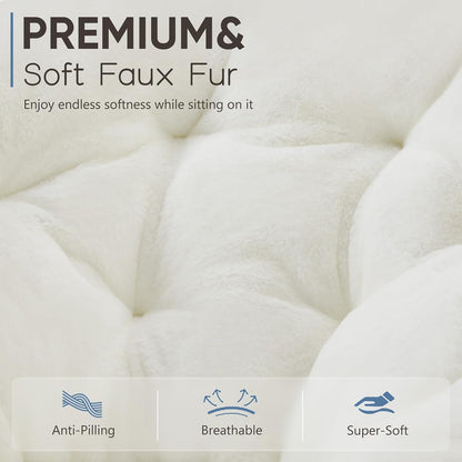 Faux Fur Saucer Chair, Foldable Comfy Chair for Bedroom, White | Lounge XL Moon Mushroom Style, Circle round Oversized Accent Seat, Gaming Dorm Small Spaces, Comfortable Modern6