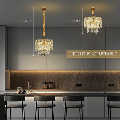 Modern Gold Crystal Lighting for Room,6 Lights Elegant round Lamp,16'' Modern Crystal Chandeliers for Dining Room Living Room Kitchen Foyer Hallway Staircase7
