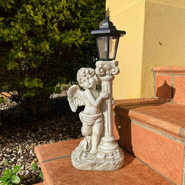 Angel Statue with Solar Lights (Left) 19.7 Inch, Outdoor Solar Angel Garden Statue with Roma Pillar for Garden Lawn Deocr, Christian Religious Gift3