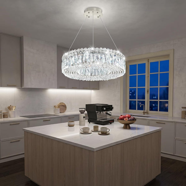 16'' Modern Crystal Pendant Lighting for Dining Room LED Dimmable Chandeliers Crystal Ceiling Light Fixtures for Living Room Foyer Hallway Entryway Silver7