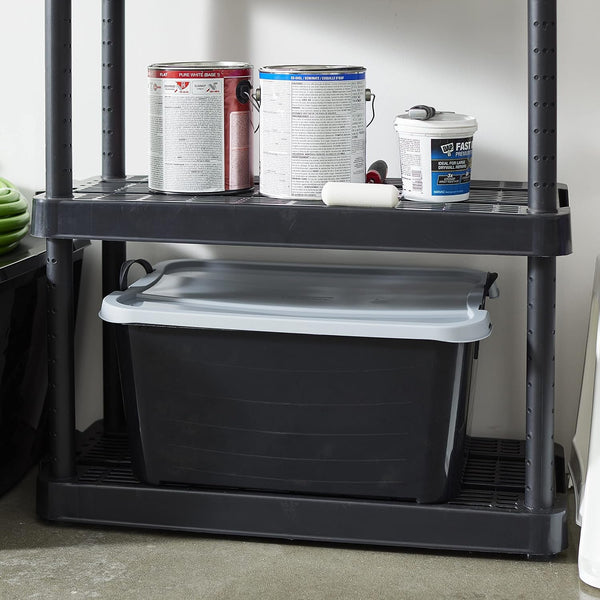 6 Pack Stackable Storage Bin, 55 Qt Home Organizers, Black/Gray7