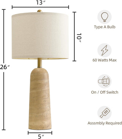 Modern Table Lamp Set of 2, Warm Beige Resin Lamp with Natural Stone Look, 27.25" Lamps for Living Room with Linen Shades, Bedside Lamp for Bedroom, Living Room, Nightstand, Entryway4