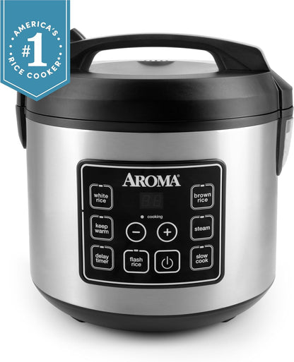 Housewares 20 Cup Cooked (10 Cup Uncooked) Digital Rice Cooker, Slow Cooker, Food Steamer, SS Exterior (Arc-150Sb),Black2