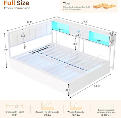 Corner Full Lift up Bed with Hydraulic Storage and Bookcase, White2