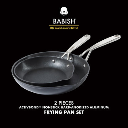 2 Piece 8 and 10 Inch Fry Pan Hard Anodized Laser Titanium Forever Non Stick Technology Durable Frying Pans Set - Black2