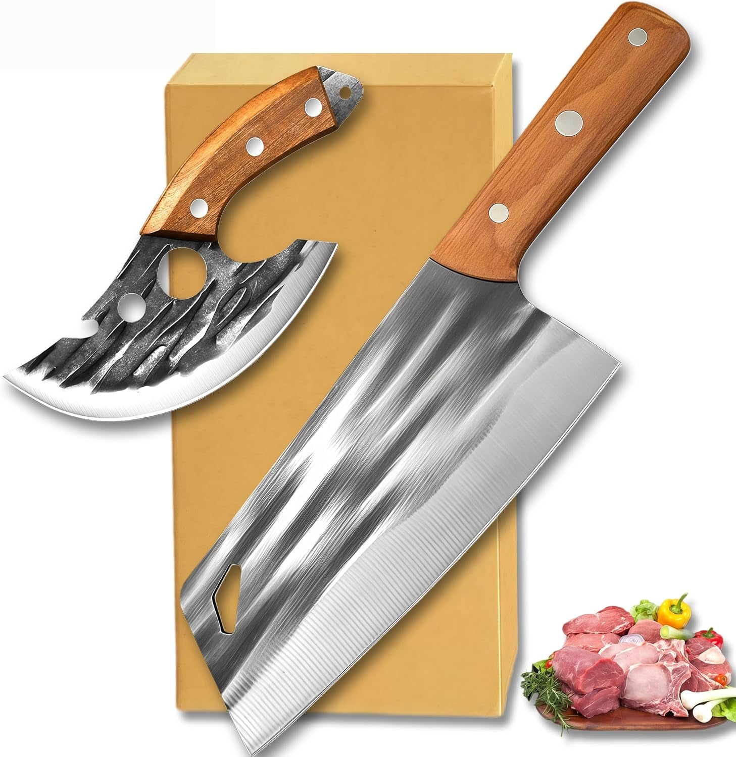 kitchen-knife-set-solid-wooden-2pcs-hand-forged-meat-cleaver-knife