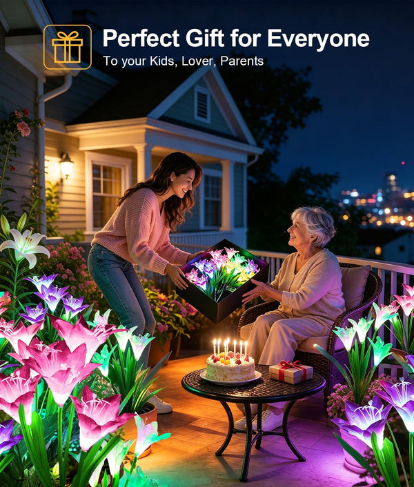 Outdoor Solar Lights, 4 Pack Solar Garden Light with Bigger Lily Flowers, Waterproof 7 Color Changing Solar Lights Outdoor - Bigger Panel for Patio Yard Garden Decoration, Gift for Mom7