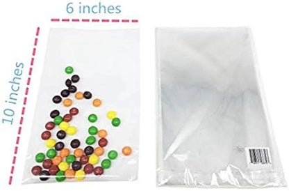 100 Pcs 10 in X 6 in Clear Flat Cello Cellophane Treat Bags Good for Bakery, Cookies, Candies,Dessert(By Brandon)1.4Mil.Give Metallic Twist Ties!2