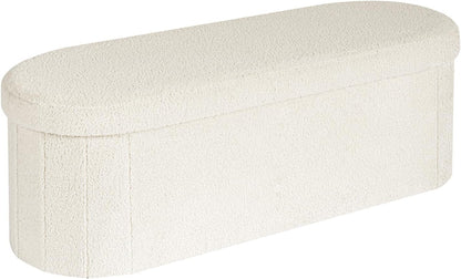 Ottoman with Storage for Living Room, Sherpa Folding Storage Ottoman Foot Rest, 43.3 Inches Collapsible Bedroom Bench White Cream1
