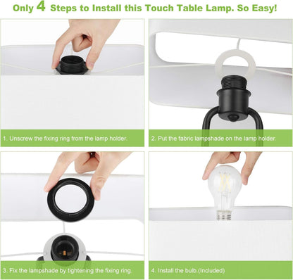 Bedside Touch Control Table Lamp, 3 Way Dimmable Modern Nightstand Lamp | Dual USB Charging Ports 1 AC Outlet, White Fabric Shade, Desk Lamp for Bedroom Living Room Office with 5000K LED Bulb6