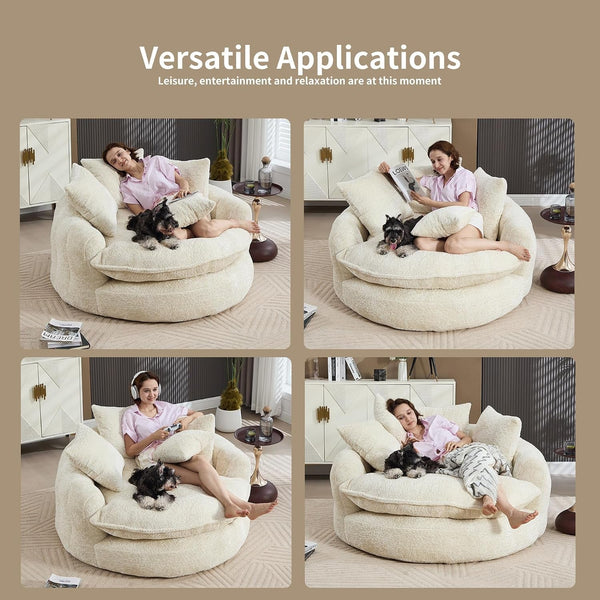 Oversized Chenille round Sofa, Fluffy Reading Chair for Living Room7