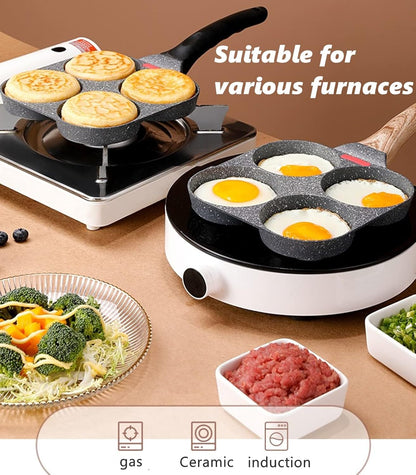 4-Cup Egg Pan Nonstick, and Granite Egg Frying Pan, Versatile Breakfast Skillet for Eggs, Pancakes, Plett, Crepes, Compatible with Gas Stove and Induction Cooktop4