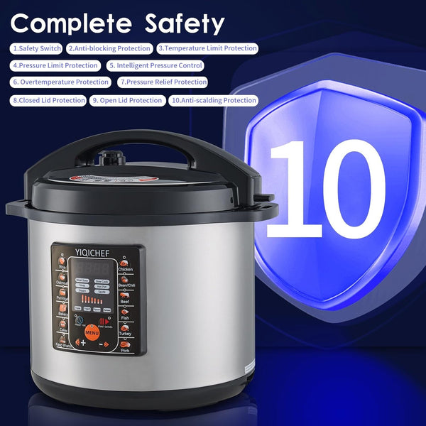 12L/12.8Qt Commercial Electric Pressure Cooker, Digital Control, 304 Stainless Steel Inner Pot, Serve for 15-25 People, 1600W/120V with US PLUG, Suitable to Small Restaurant, Canteen, Hotel5