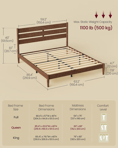 Queen Bed Frame, Wood Platform Bed with Headboard Storage Shelf2