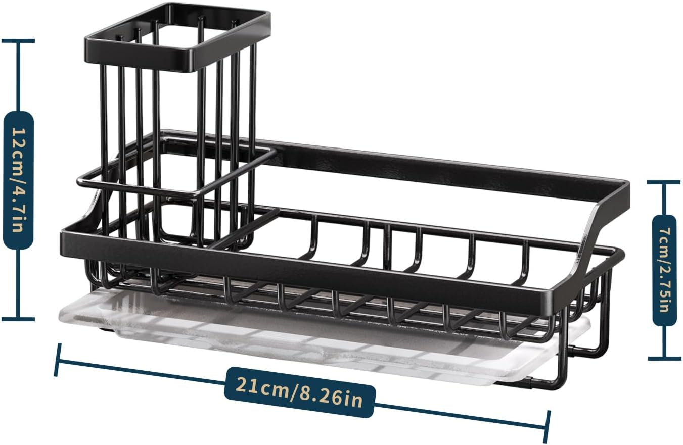 sponge-holder-for-kitchen-sink-kitchen-sink-caddy-organizer-with-removable-drip-tray-for-countertop-dish-soap-dispenser-brush-storage-accessories-304-stainless-steel-black