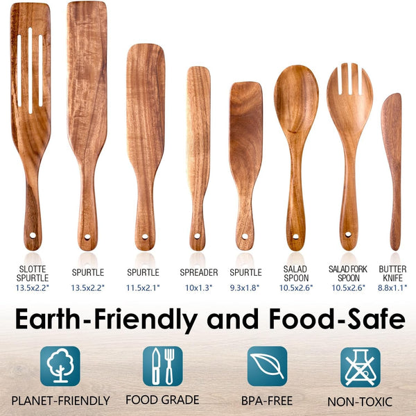 8 Pcs Acacia Wood Spurtle Set, Nonstick Cooking Utensils3