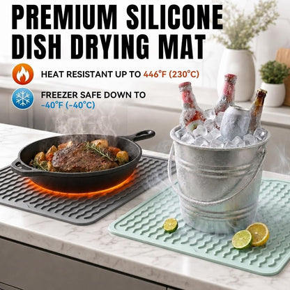 2 Pack Silicone Dish Drying Mat for Kitchen Counter Shower Caddy Rack Waterproof under Sink Placemats Trivets Coffee Bar Accessories Utensil Holder Essentials Home Dining Decor Must Haves 20268