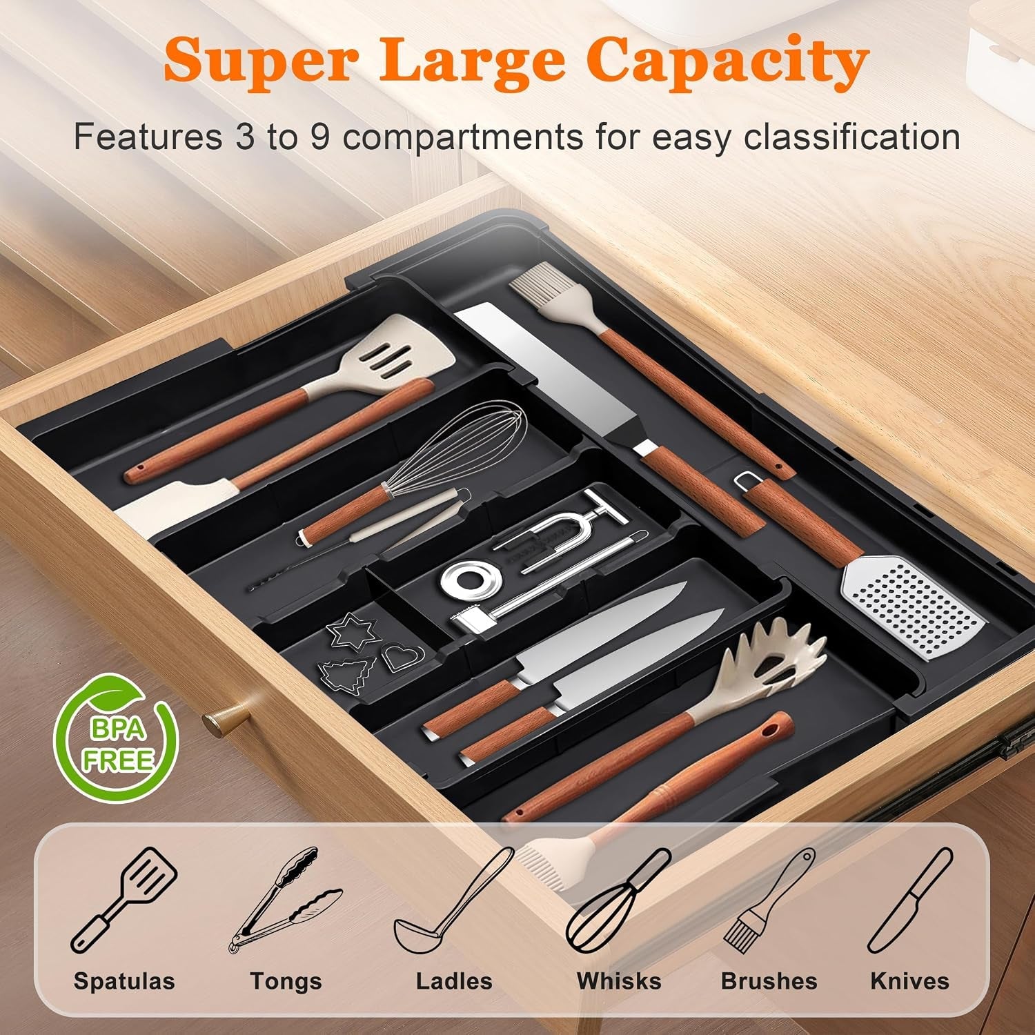 large-utensil-drawer-organizer-expandable-silverware-organizer-for-kitchen-drawer-adjustable-cooking-utensil-holder-cutlery-flatware-tray-spatula-tools-gadgets-storage-dividers-plastic-black