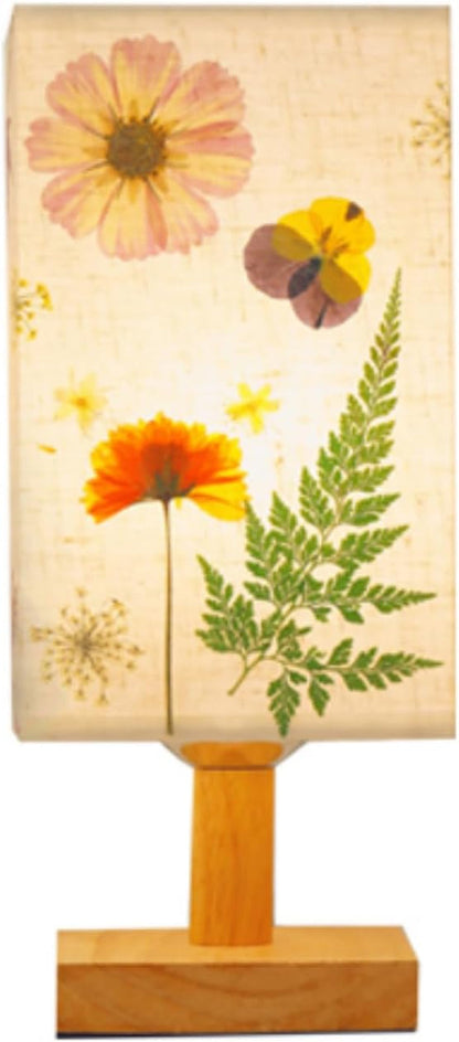 Dried Flowers Table Lamp 5W LED 3Color Temperatures Pressed Flower Bedside Lamp Square Linen Shade with Wood Base for Bedroom Living Room10