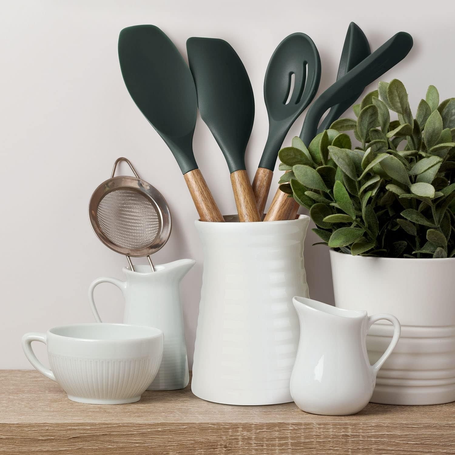 non-stick-silicone-cooking-utensils-set-with-natural-acacia-hard-wood-handle-5-piece-high-heat-resistant-green