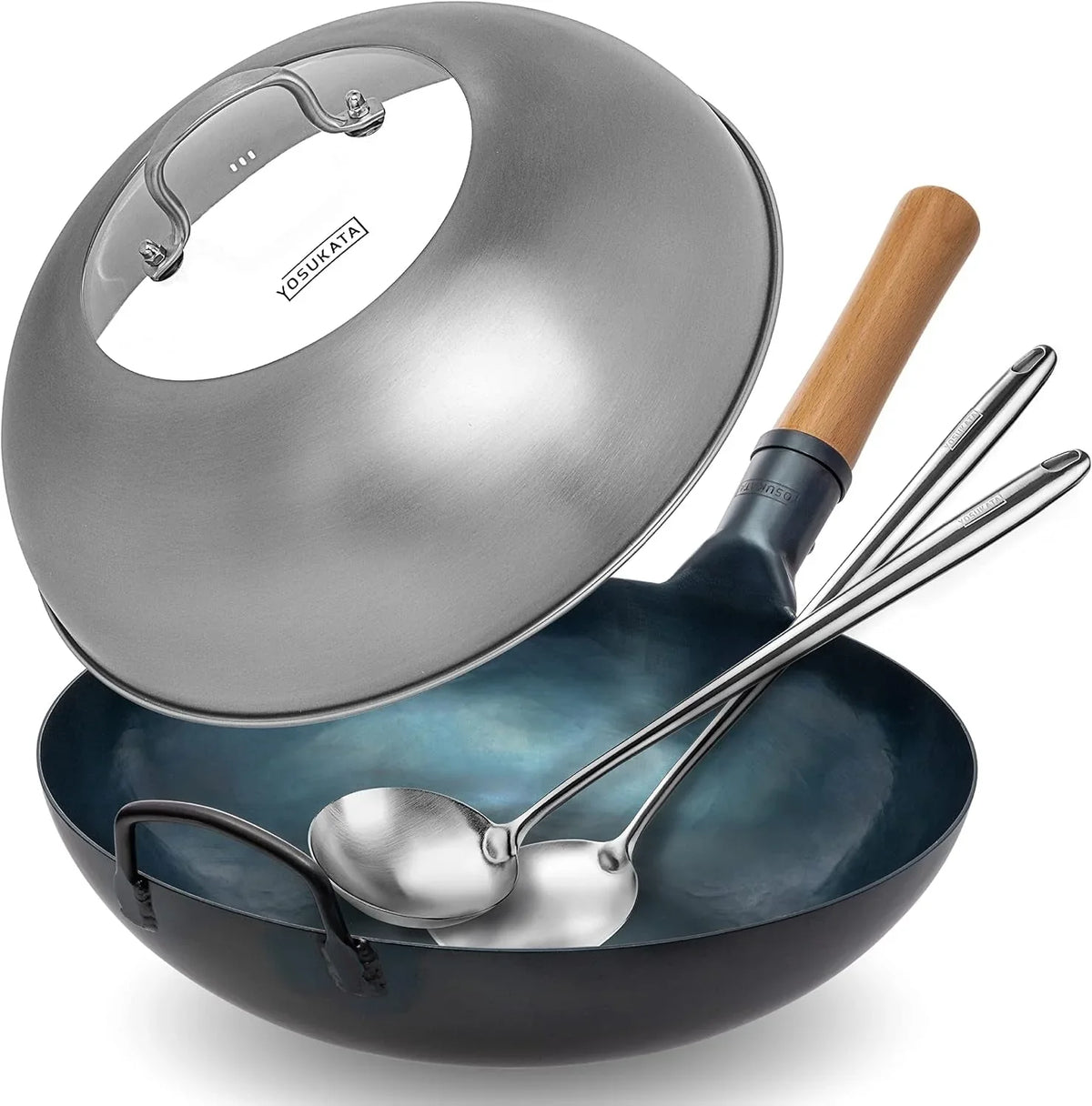 flat-bottom-wok-pan-13-5-blue-carbon-steel-wok-17-spatula-and-ladle-set-of-2-heat-resistant-tools-wok-lid-12-8-inch