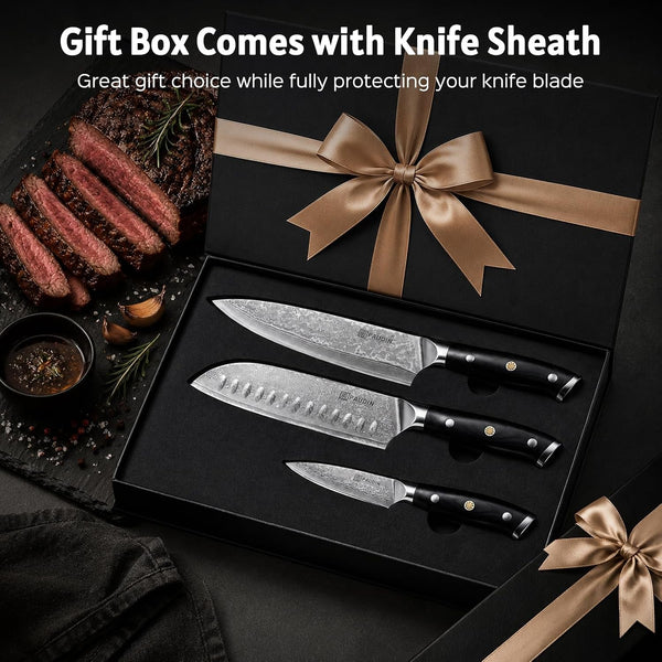 Damascus Knife Set 3 PCS, Japanese VG10 Steel Core, Ultra Sharp Chef Knife Set, Full Tang G10 Handle, Damascus Kitchen Knives7