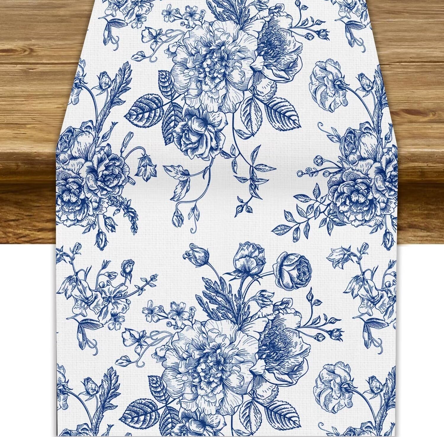 floral-table-runner-blue-flower-table-decoration-chinoiserie-dinner-table-decoration-for-home-living-room-kitchen-dining-room-party-indoor-outdoor-13x36in