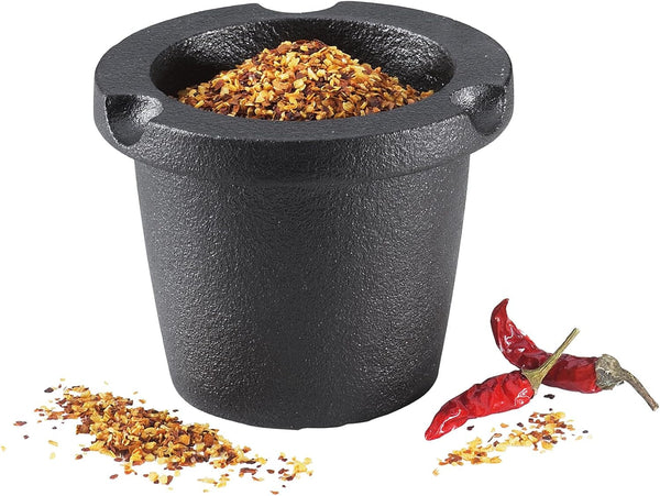 Cast Iron Spice Grinder Set with Beech Wood Lid, Spice Mill, Herb and Seed Grinder, 3 Inches (Black)3